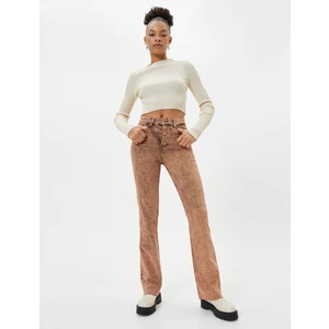 Eskitilmiş Hafif Ispanyol Paça Kot Pantolon Dar Kesim Standart Bel Pamuklu Cepli - Victoria Slim Jeans