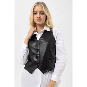 Kadın Düğme Kapamalı Deri Yelek