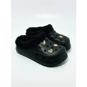 Nişnataşı Shoes Tüylü  Taşlı Crocs Tarzı Kışlık Terlik