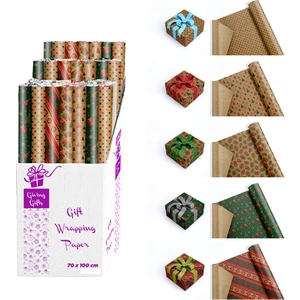 Desenli Kraft Rulo Hediye Paket Kağıdı 70X100CM 5 Adet