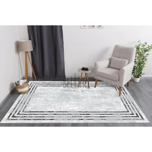 Bellino Halı Yıkanabilir Halı Kaymaz Taban Bambu Halı Pamuk Taban Kilim Eskitme Gri Çerçeveli Salon Halısı ve Yolluk