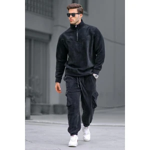 Siyah Fermuar Yaka Polar Erkek Eşofman Takımı 5931
