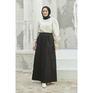 2285-DENIM Yan Cepli Etek Siyah