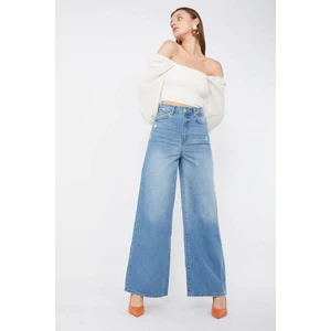 Banny Jeans Kadın Mavi Bol Paça Uzun Jean Pantolon
