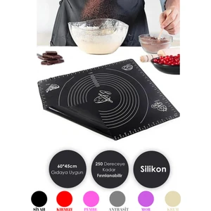 Pratik Siyah Fırınlanabilir Büyük Boy Silikon Hamur Açma ve Pişirme Matı Silpatı 65 x 45CM