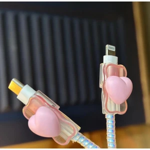 Ecce Luxury Apple iPhone 18/20 W Şarj Cihazı Uyumlu 5 Parça Şarj Koruma Seti Kalp Model
