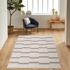 "homesteadart Rugs, Elegantwoven Koleksiyon Bej Pamuk-Polyester Kilim - Çift Taraflı ve Nefes Alabilir Yapıda, 30°c'de Makinede Yıkanabilir, Katlanabilir, Robot Süpürge Uyumlu - Çeşitli Ebatlar"