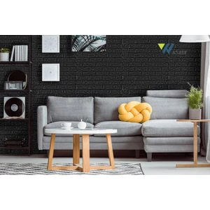 Renkli Duvarlar 50X54 cm ( 0,27 M²) Siyah Kendinden Yapışkanlı Duvar Kağıdı Esnek Köpük Panel 3D Tuğla Desen