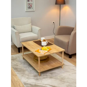 Dikdörgen Orta Sehpa Ahşap Ayaklı Sehpa Iki Raflı Sehpa Dekoratif Sehpa GAZETELIKLI-90*60CM-Safir Meşe