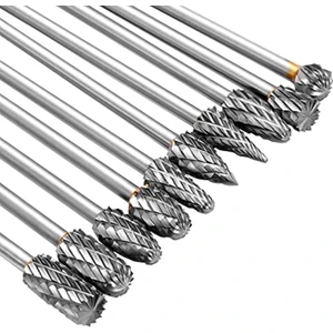 6 Inç 10 Adet Karbür Çapak Seti, Çift Kesim Tungsten 3mm (1/8 Inç) Karbür Döner Çapak Döner Dosyaları Elmas Burs Bit (Yurt Dışından)