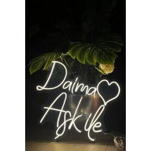 Sanec Kalpli Daima Aşk Ile Yazılı Neon LED Işıklı Tablo Düğün ve Kutlama Duvar Dekorasyon Ürünleri
