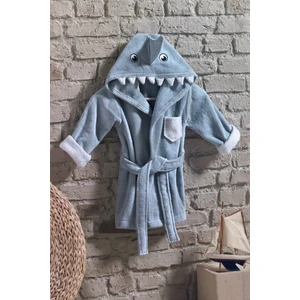 Tanem Home Mavi Erkek Köpek Balığı Çocuk Bornoz %100 Pamuk 3D Nakışlı
