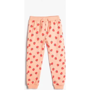 Çilek Baskılı Jogger Eşofman Altı Beli Bağlamalı Pamuklu