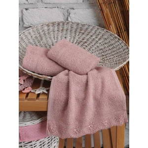 Cotton Box 3 lü Gipürlü Havlu Seti Pudra