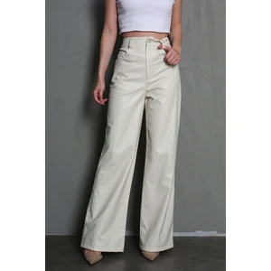 Bej Deri Basic Kadın Pantolon MG1316