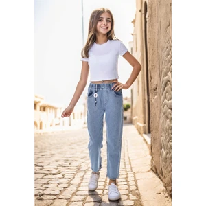 Kız Çocuk Bel Lastikli Mom Fit Dar Paça Kot Jean PANTOLON-PNT-0036