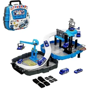 Toys Çantalı Polis Seti Arabalı ERN-2015 Mavi,sırt Çantalı Taşınabilir Oyuncak Polis Garaj Seti