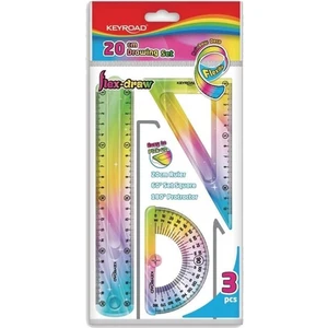 Cetvel Takımı Kırılmaz Esnek Silikonlu 3'lü Gökkuşağı Desenli 20 cm ( 1 Paket)