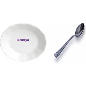 12 Adet Ermiya Acem Melamin Kahveci Çay Tabağı+12 Adet Çay Kaşığı Çelik Renk Seçiniz