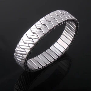 Gri Parlak 14 mm Lastikli Unisex Çelik Bileklik EU74