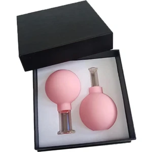 Silikon Vakumlu Cam Yüz Masaj Kupası 2'li Set Pembe Renk