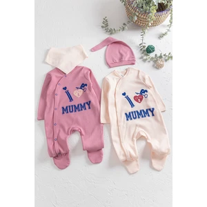 I Love Mummy Baskılı 2'li Uzun Kollu Kız/erkek Bebek Tulum Takım
