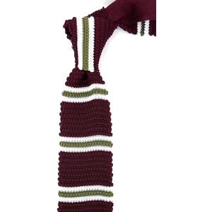 Bordo - Yeşil Çizgili Örgü Kravat ÖR8376
