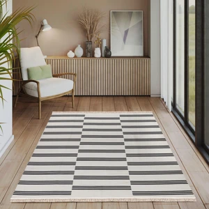 Elegantwoven Siyah Pamuk Dokuma Kilim - Homesteadart Rugs, Çift Taraflı, Nefes Alabilen ve 30°c'de Yıkanabilir, Katlanabilir, Robot Süpürge ile Uyumlu Yapı - Çeşitli Ölçülerde