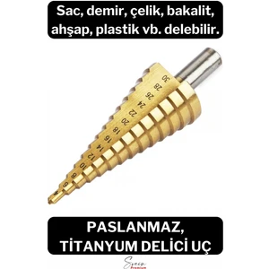 Paslanmaz Kademeli Matkap Ucu Sac Demir Çelik Plastik Bakalit Ahşap Delici Sarı Titanyum Kozalak Uç