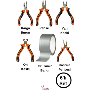 Mini Takı Hobi Karga Burun Yan Keski Pense Ön Keski Kıvırma Pensesi Çok Amaçlı Gri Tamir Bandı Seti