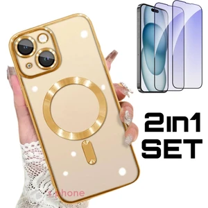 Apple iPhone 15 Plus Kılıf Magsafe Manyetik Şarjlı + Nano Seramik Koruyucu Set