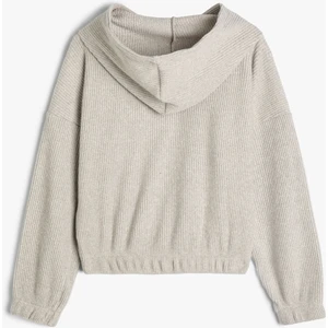 Kapşonlu Basic Sweatshirt Dokulu Manşetleri Lastikli