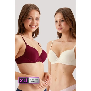 Pierre Cardin 2'li Ekonomik Paket 6805 Inci Bordo Push Up Dolgulu Micro Tshirt Sütyen Set (Tak Çıkar Askılı)