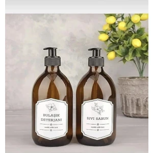 300ML Amber Kahverengi Cam Şişe Sıvı Sabunluk Bulaşık Deterjanlık Mutfak Düzenleyici