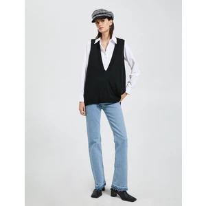 V Yaka Süveter Örgü Ribanalı