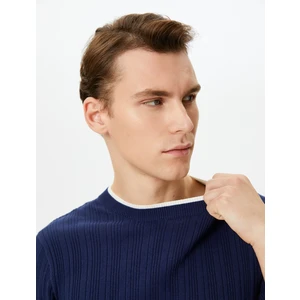 Slim Fit Kazak Triko Dokulu Yaka Detaylı Uzun Kollu