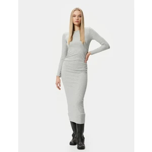 Midi Elbise Bisiklet Yaka Uzun Kollu Slim Fit