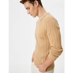 Slim Fit Kazak Triko Dokulu Yaka Detaylı Uzun Kollu