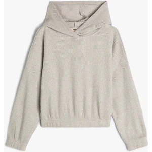 Kapşonlu Basic Sweatshirt Dokulu Manşetleri Lastikli