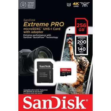 SanDisk Extreme Pro 256 gb 200/140 mb/s microSDXC UHS-I A2 Fiyatı