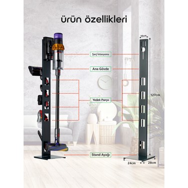 Dyson Uyumlu Beyaz Renk Dikey Süpürge Standı Fiyatı