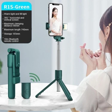 Ganbao R1S Yeşil LED Siyah Kablosuz Bluetooth Özçekim Çubuğu Tripod Katlanabilir Braket Xiaomi