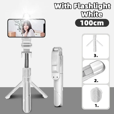 Ganbao Beyaz Işık 100CM Tripod Selfie Çubuğu iPhone Android Cep Telefonu Tutucu Için LED Işıklı