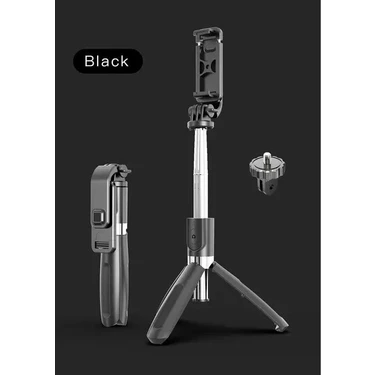 Ganbao Siyah Kablosuz Bluetooth Özçekim Çubuğu Tripod Katlanabilir Çok Fonksiyonlu Özçekim Çubuğu