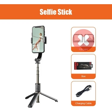 Ganbao Q08 Siyah Yeni Katlanabilir Bluetooth Kablosuz Selfie Çubuk Tripod Bluetooth Deklanşör Dolgu