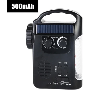 Ganbao Siyah 500 Mah Yüksek Parlaklık Acil Am/fm Radyo Acil Durum Kurmalı Radyo Güç Bankası Sos