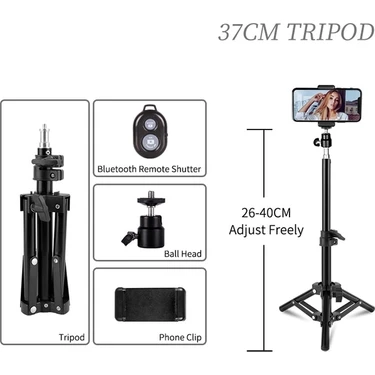 Ganbao Sh-Sjj-01-37 Tripod Telefon Tripodu Standı Halka Işık 1/4 Vida Kafası Esnek Selfie Bluetooth