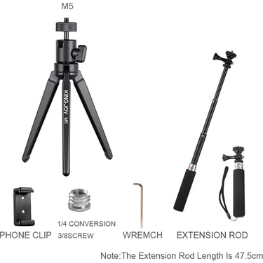 Ganbao M5 Paketi 2 Kıngjoy Officia Kt-30/m5 Alüminyum Mini Tripod Telefon Kamera Standı Top Kafalı