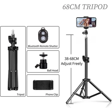 Ganbao 38-68CM Taşınabilir Tripod Telefon Camara Halka Işık Esnek Selfie Tripod Standı Bluetooth