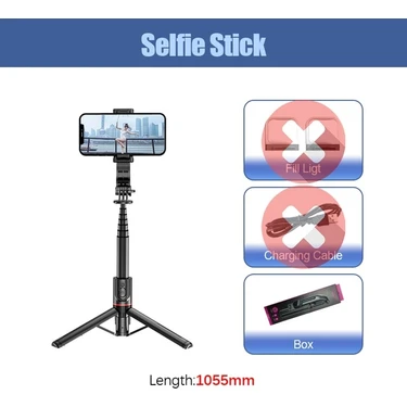 Ganbao L12 Paketi ile Roreta Yeni Alüminyum Alaşım Kablosuz Bluetooth Selfie Tripod Uzatılabilir